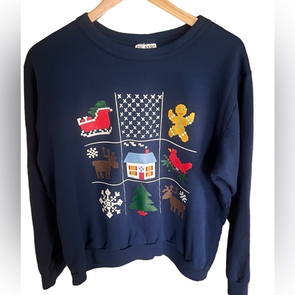 Blair Tops - Blair Vintage Christmas Shirt Size XL Gingerbread Sleigh Snowflakes Blue